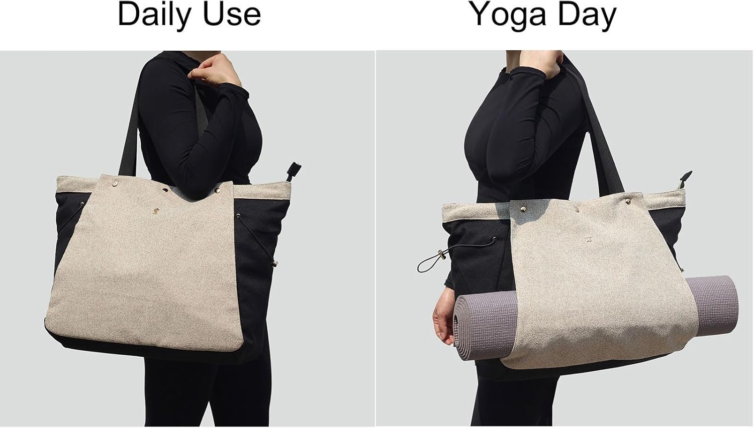 ESVAN Yoga Mat Bag, Gym Bag Tote Bag with Multi Pockets For Women Drawstring Yoga Mat Carrier Pilates Travel Workout Office