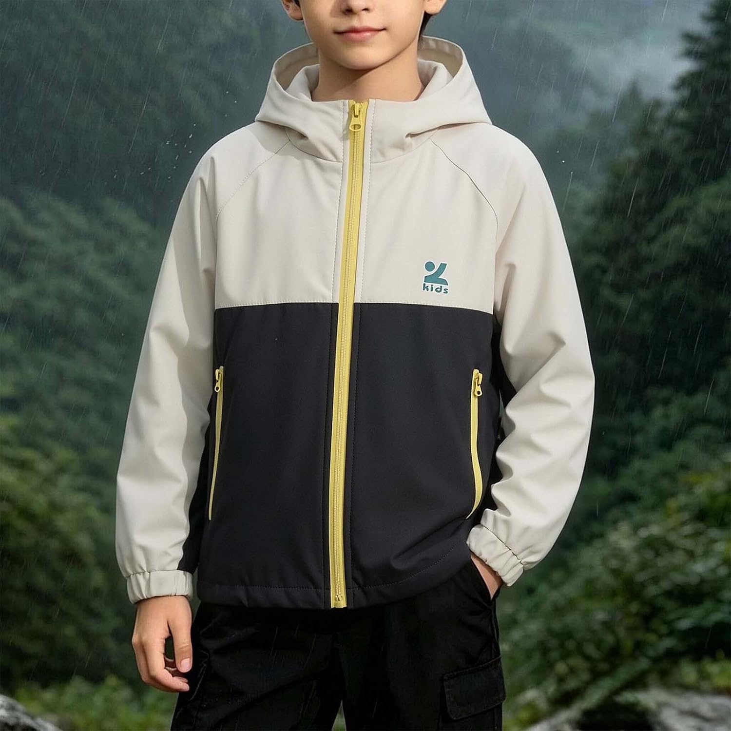 Kids Varsity Rain Jacket Lightweight Color Block Windbreaker Coats