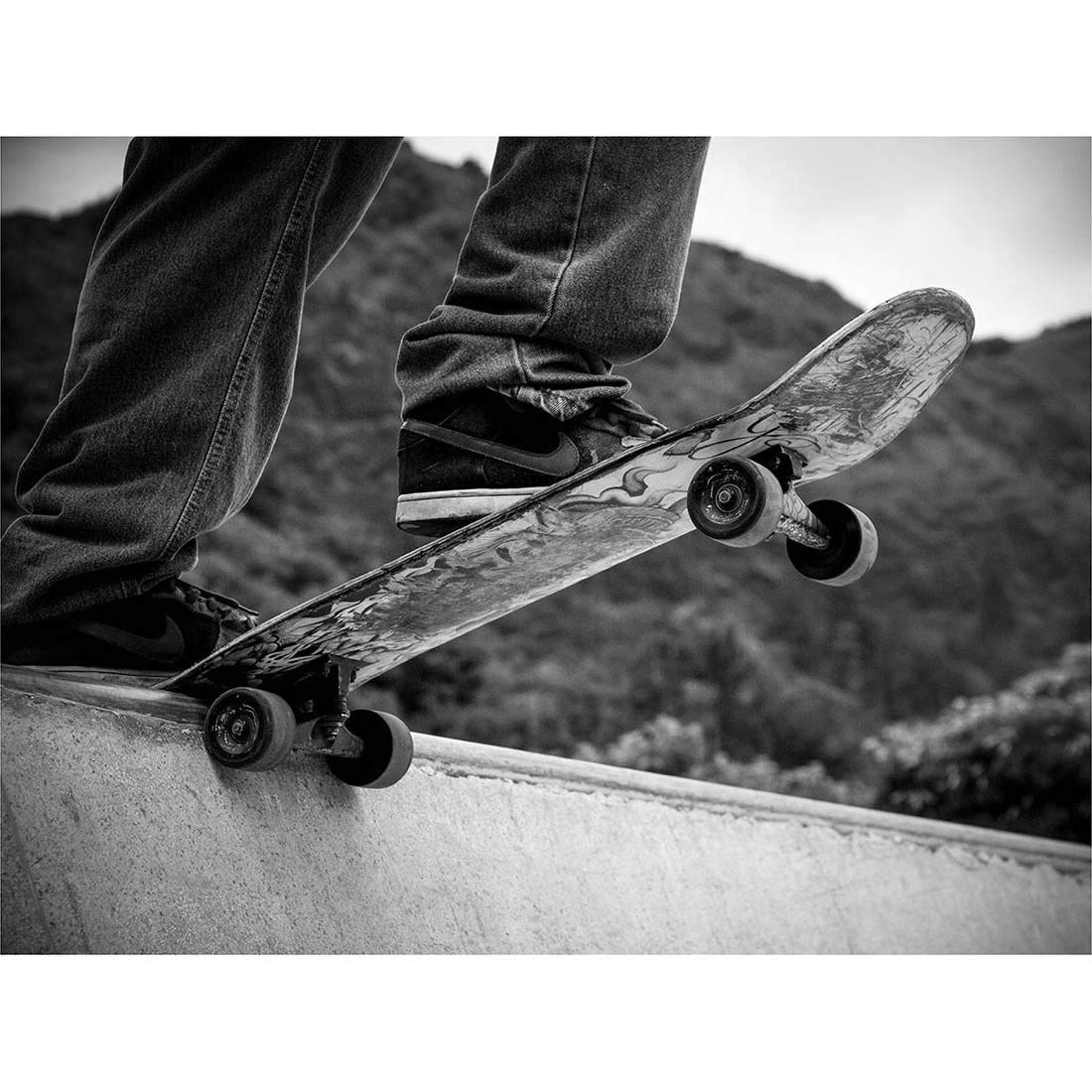 Skateboarder Halfpipe Drop 12X16 Inch Framed Art Print