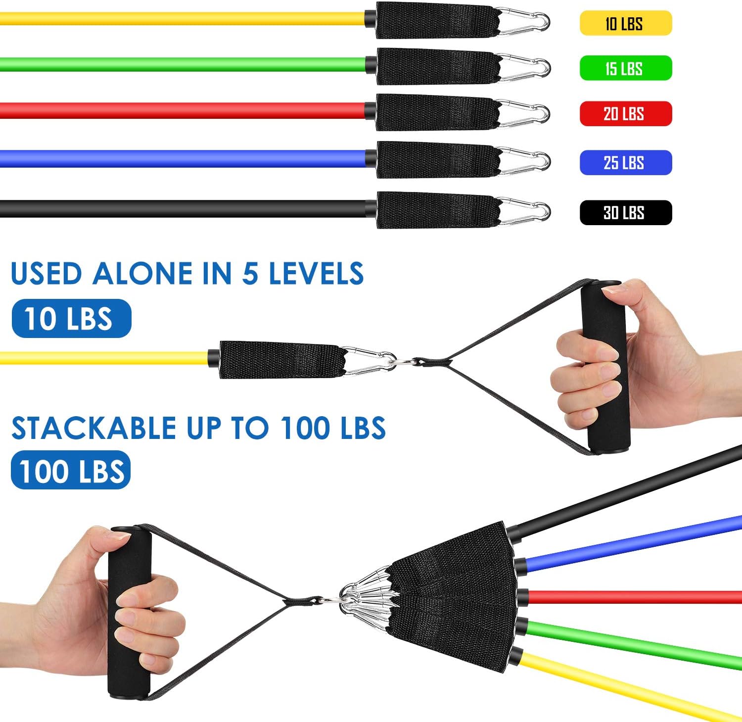 Resistance Bands Set, Exercise Bands with Handles, Workout Bands with Door Anchor, Carry Bag, Legs Ankle Straps for Resistance Training, Physical Therapy Fitness Bands Home Gym Equipment for Women Men