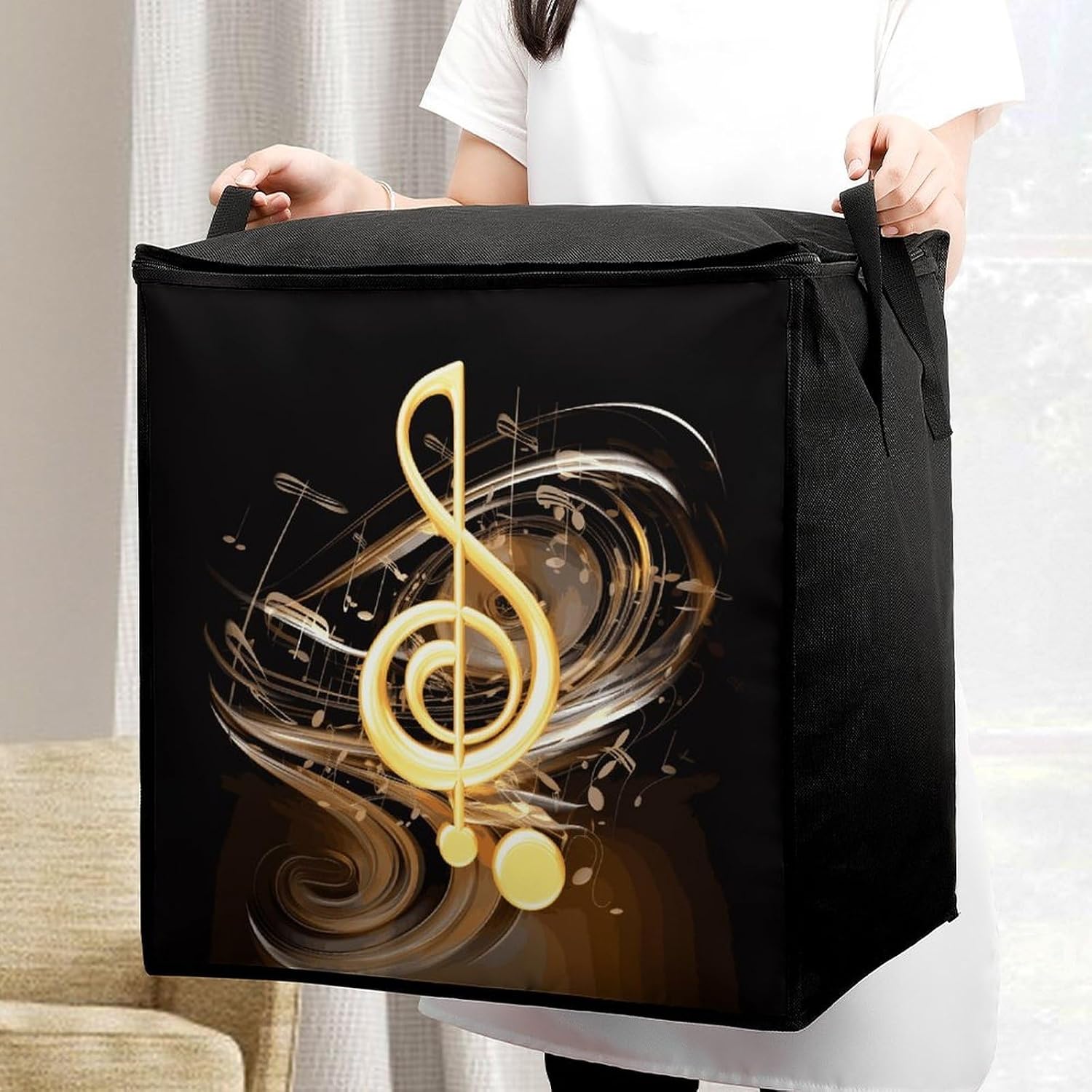 Music Note Storage Bags Moving Bags Storage Bins | Comforter Storage Bag Reinforced Handles & Zippers Foldable Closet Organizers and Storage for Blanket Pillow Clothes