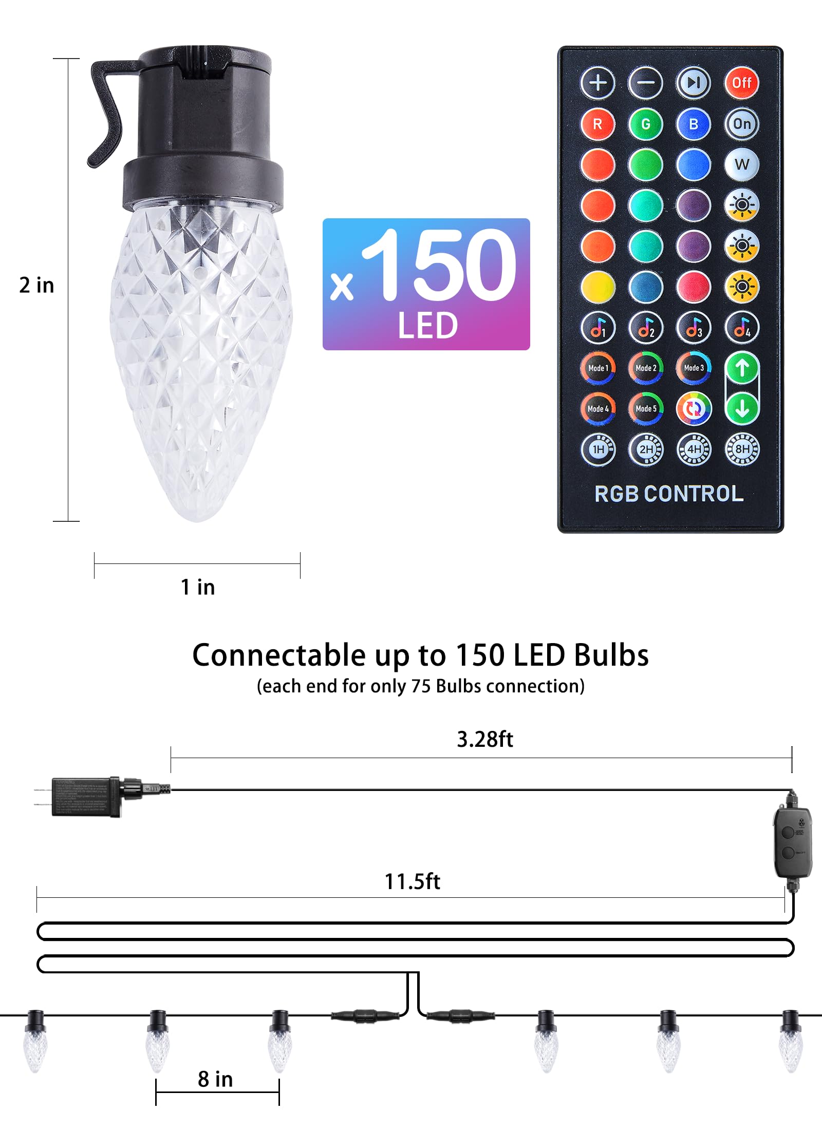 Smart Christmas Lights C9 RGB, 99ft 150 LED Music Sync Remote APP Controlled C9