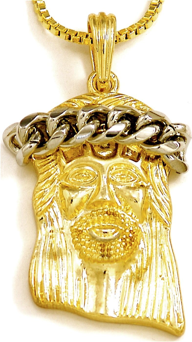 GWOOD Jesus 2 Pendant Set Gold Color with 24 and 30 Inch Box Link Necklaces