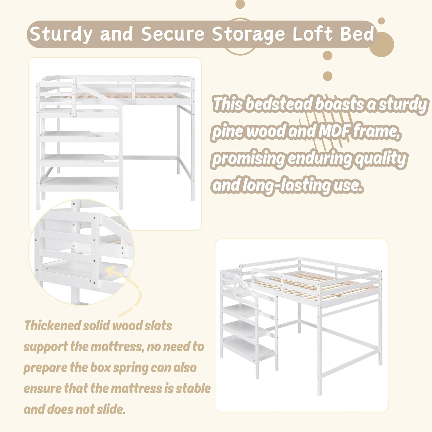 Bellemave Full Size Loft Bed with Stairs and Built-in Storage Wardrobe, Wood Loft Bed Frame with Storage Shelves and Hanging Rod Gray Loft Beds for Kids Boys Girls Adults Teens Dorm Bedroom