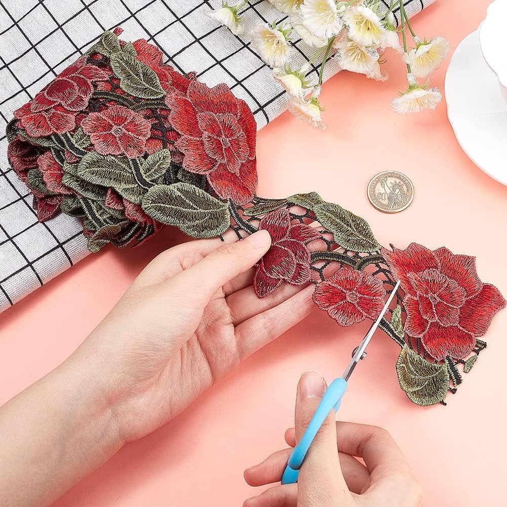 PH PandaHall 3.3 Yards Valentine Ribbon Rose Flower Lace Ribbon 4.13 inch Jacquard Ribbon Embroidery Polyester Lace Ribbons Decorative Sewing Trim for Wedding Dress Upholstery Curtain Clothes