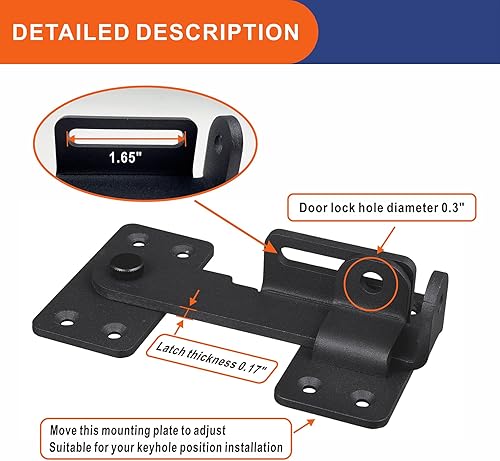 Miniatura 2 de Cerradura de cierre abatible, cierre de puerta resistente de 90 grados con orificio para candado, cerradura de cerrojo de puerta de seguridad,