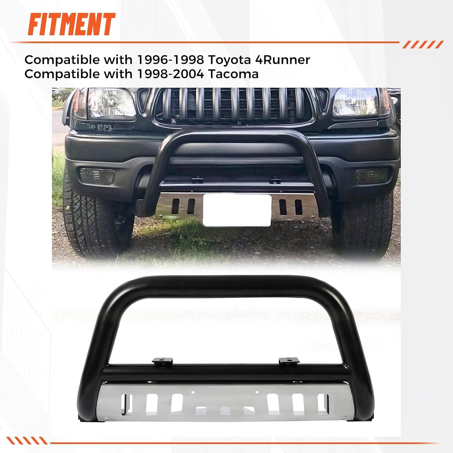 ECOTRIC Bull Bar Compatible with 1998-2004 Toyota Tacoma 1996-1998 Toyota 4Runner 3" Tube Brush Push Grille Guard Front Bumper
