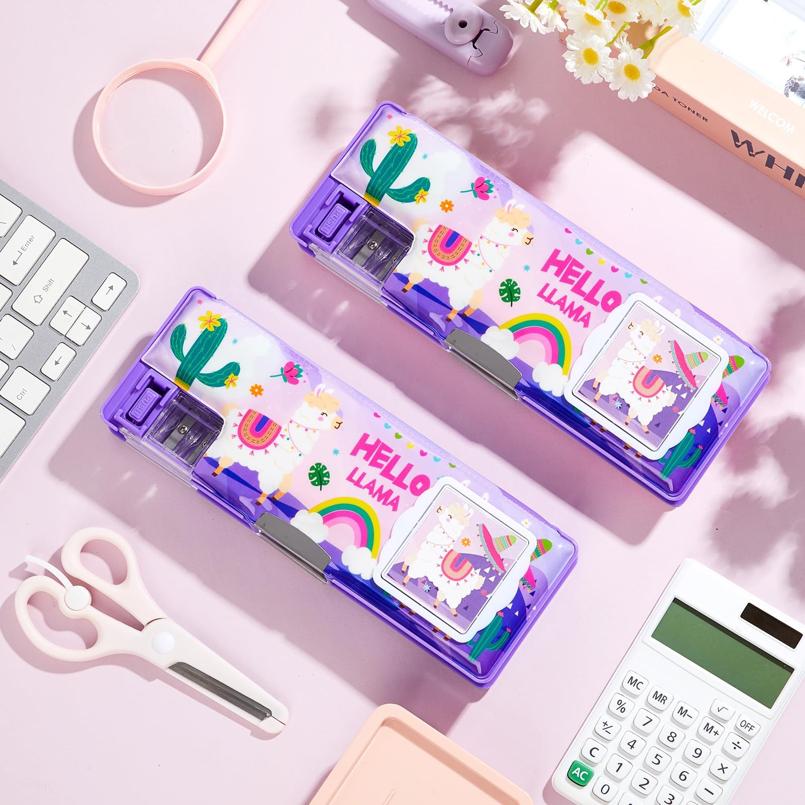 Henoyso Pencil Box Pencil Case with Calculator and Pencil Sharpener Multifunction Pencil Case Cool School Supplies Back to School Gift Birthday Present for Kids Teens (Alpaca)