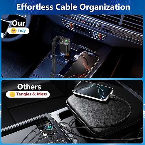 Miniatura 7 de Apple MFi Certified Retractable Car Charger, Linocell 120W USB C Car Charger 4 in 1 PDQC Type C Fast Charging Cigarette Lighter Adapter for iPhone