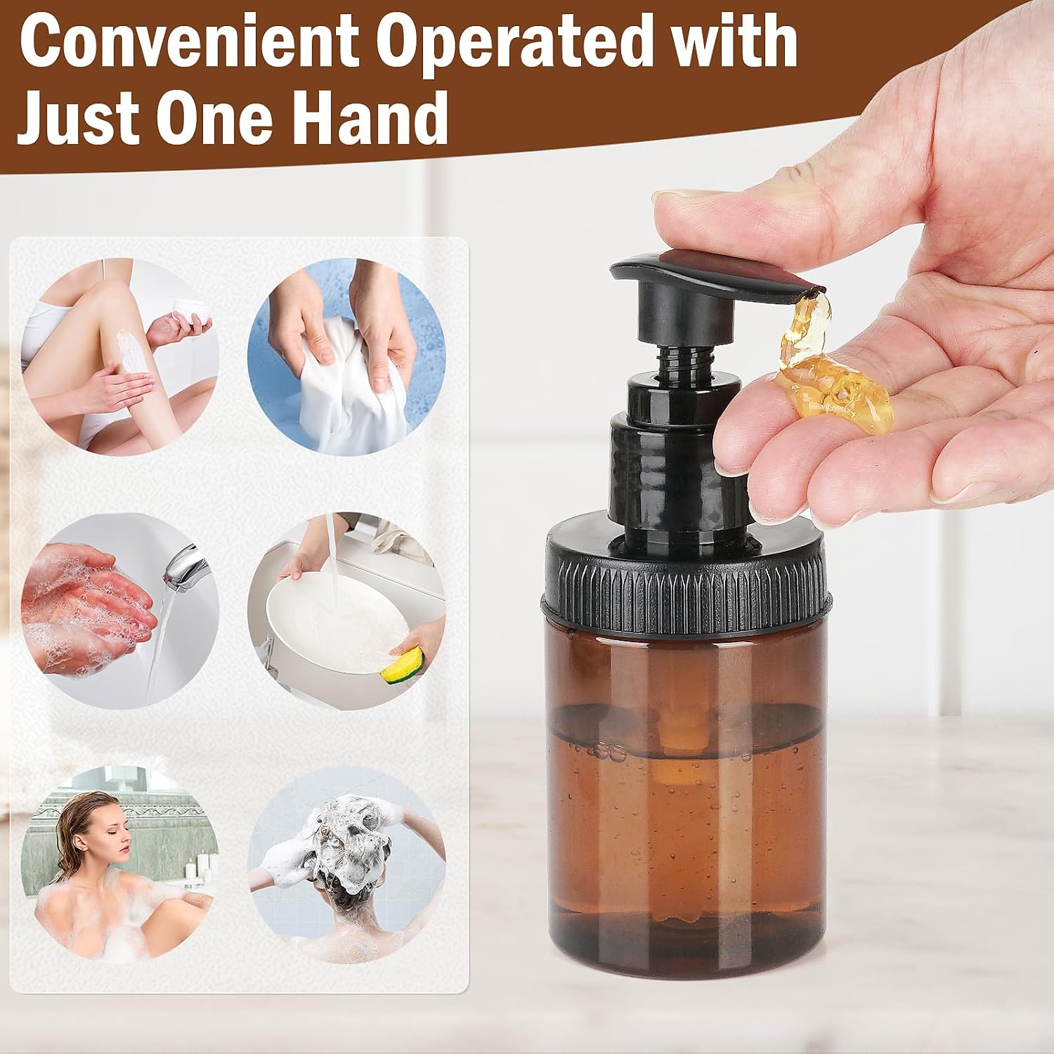 Cosywell Pump Bottle Dispenser 4oz/120ml 8 Pack Plastic Lotion Dispenser Wide Mouth Jar Style Empty Refillable Bathroom Shower Containers for Shampoo Conditioner Body Wash(Brown)