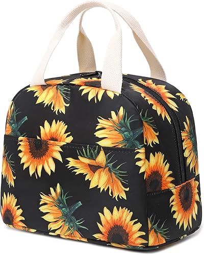 Mimfutu Bolsa de almuerzo con aislamiento de girasol para mujeres y niñas, lonchera reutilizable para adultos, niños, escuela, trabajo, viajes