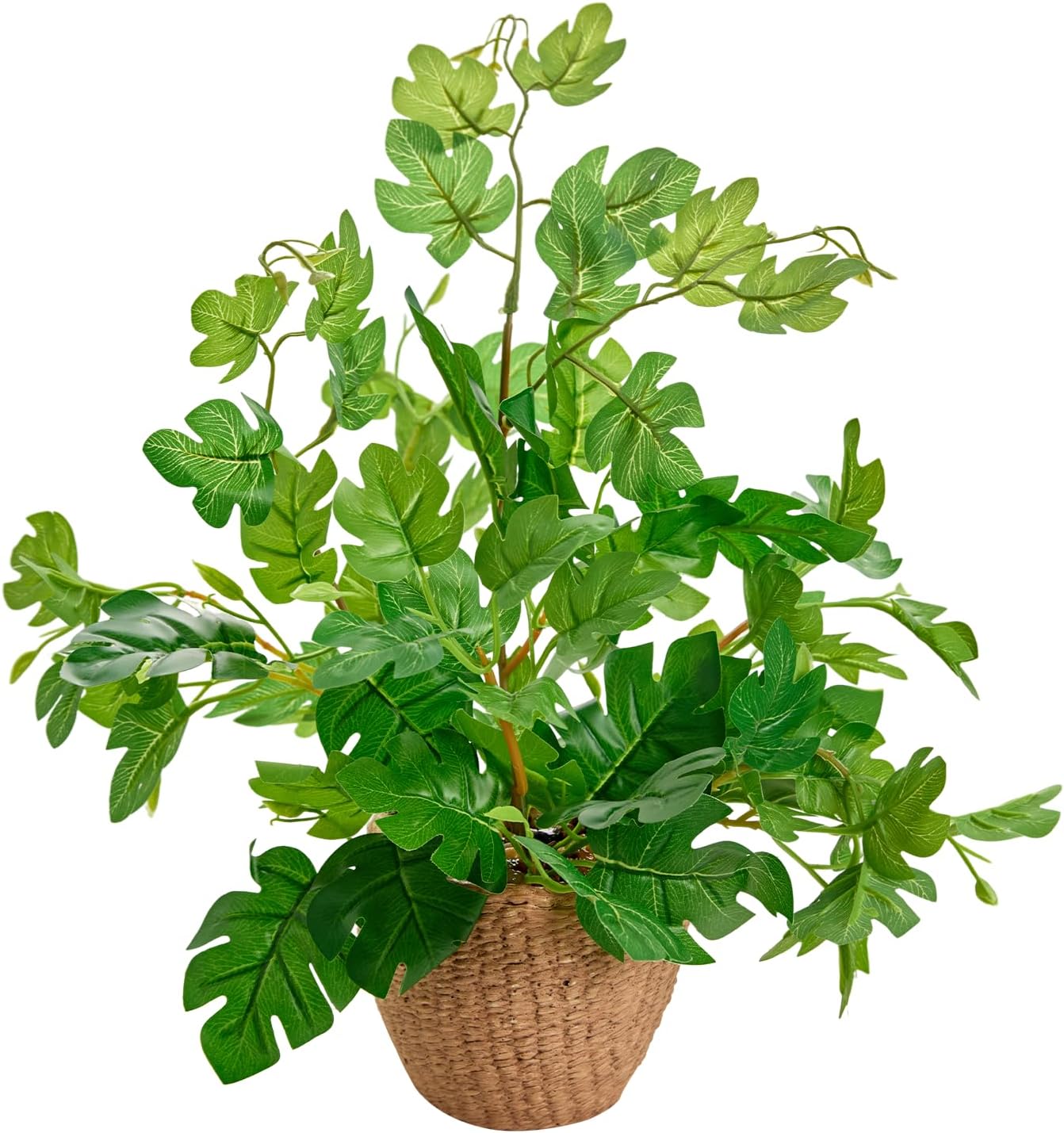 14'' Decorative Faux Monstera Plant Potted in Yellow Woven Ceramic Planter Realistic Fake Greenery Artificial Plant for Home Office Bathroom Kitchen Bedroom Tabletop Decor