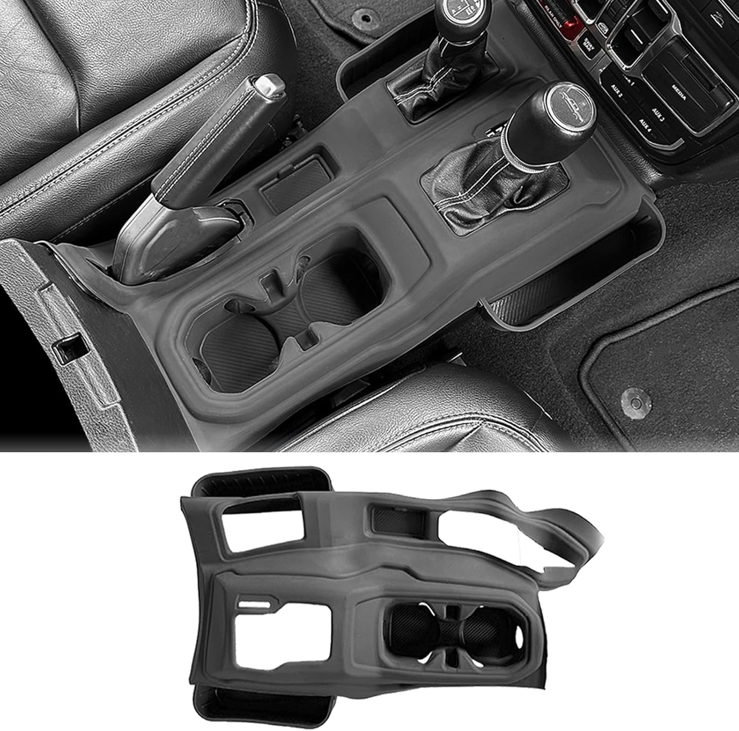 Silicone Compatible with Jeep Wrangler JL JLU Center Console Organizer, Gear Shift Panel Trim Cover for Jeep Gladiator JT Car Cup Holder Coasters, 2-in-1 Gear Shift Side Storage.(Black)