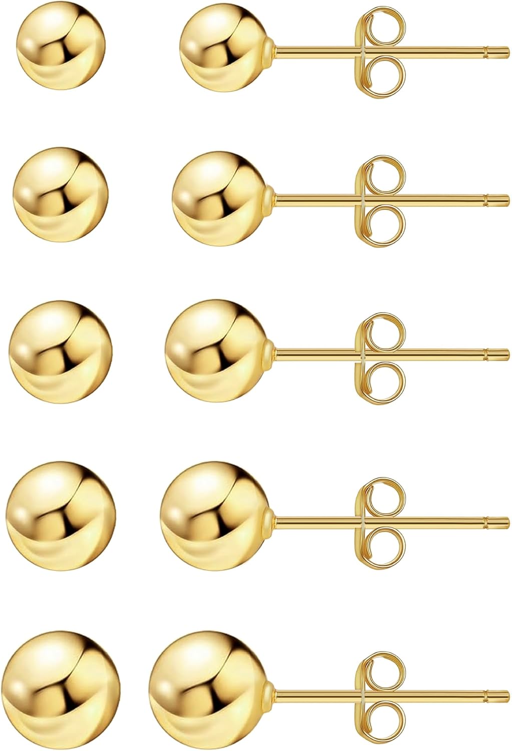 Ball Earrings for Women, S925 Sterling Silver Ball Stud Earrings for Multiple Piercings 5 Pairs Different Sizes (3mm-7mm) Gold Tiny Stud Earrings Set for Women Men