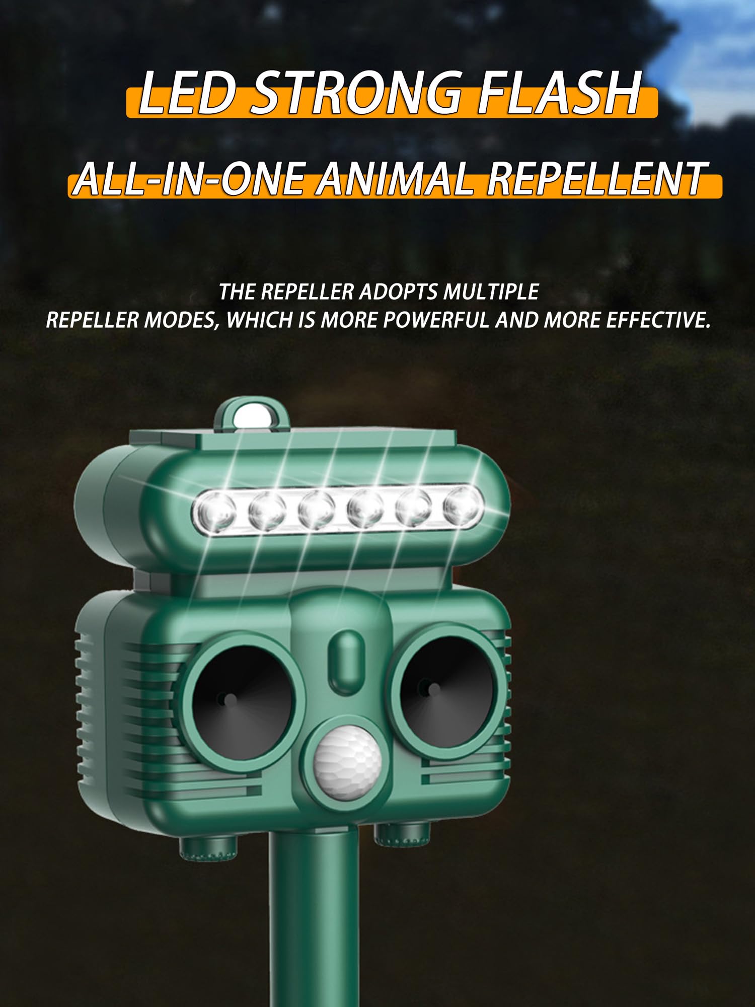 Repellente per gatti da giardino con ricarica solare, sensore di luce rossa, luce flash LED, 4 livelli regolabili, portata 8-12 metri per gatti, cani, volpi, uccelli