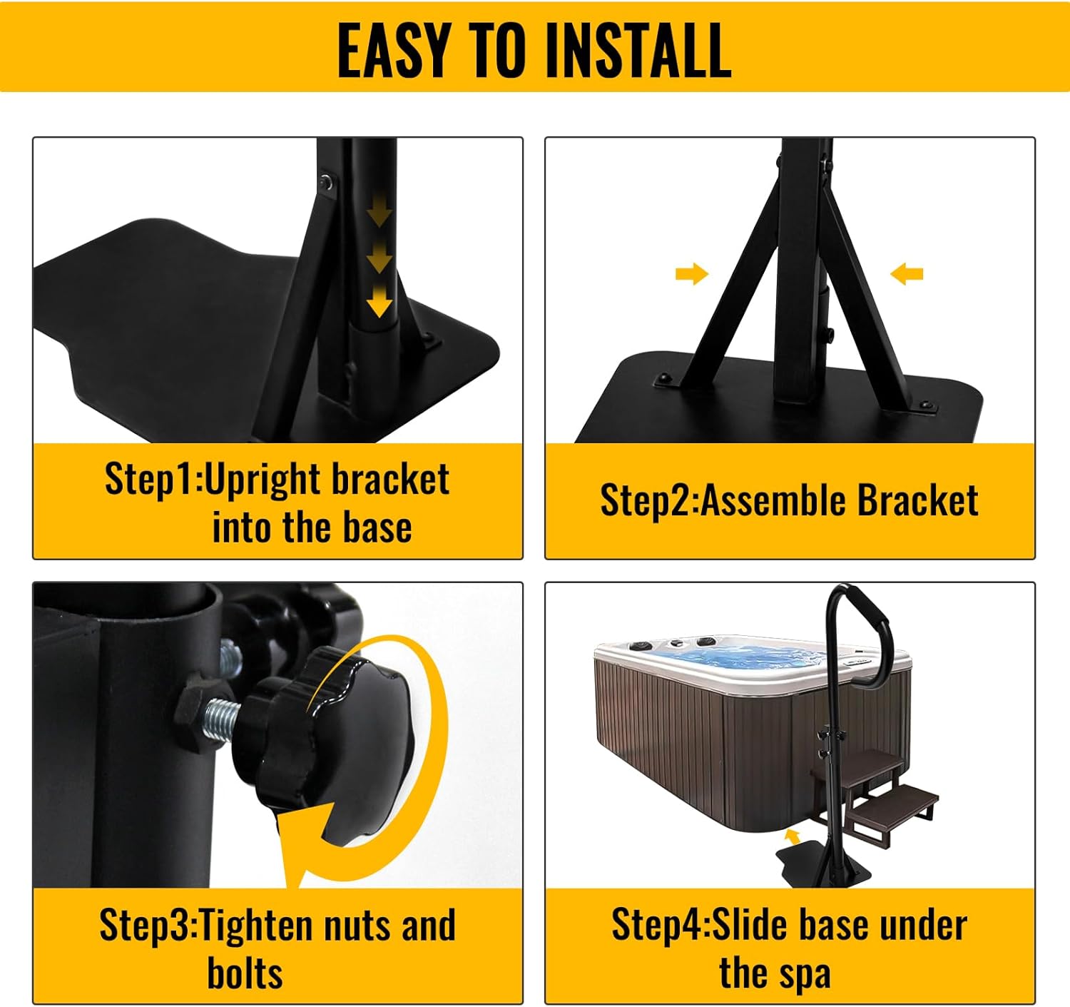 Hot Tub Handrail, 57" Spa Side Handrail with Slide-Under Mounting Base, Heavy Iron 600LBS Load Spa Side Under Mount Rail, Spa Handrail with Sponge Rubber Grip for Indoor Outdoor Bath