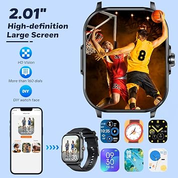 Smartwatch for Men Women Fitness Tracker: 2.01 HD ECG Smart Watch IP68 Waterproof Blood Pressure Oxygen Heart Rate Monitor Answer Make Call Step Counter Digital Touch Screen Sport Band Android iPhone