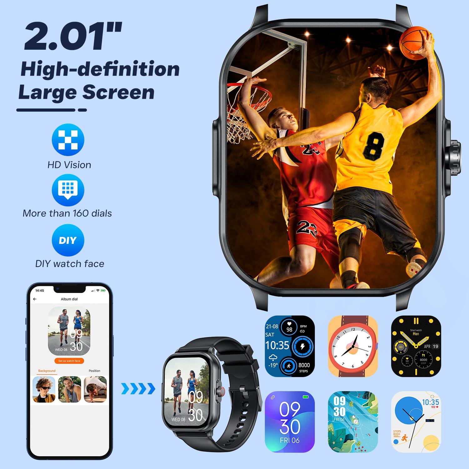 Reloj Inteligente Hombre Smartwatch con Llamadas: 2.01" HD Smart Watch con ECG+HRV Pulsómetro Monitor Presion Sueño 100+ Modos Deportivos Podómetro Pulsera Actividad IP68 Impermeable para iOS Android