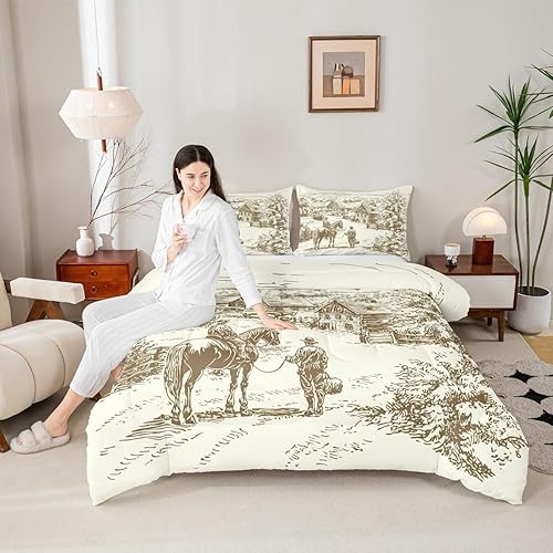 Miniatura 5 de Erosebridal Juego de edredón vintage occidental, tamaño King, ropa de cama de vaquero para niños y hombres, juego de ropa de cama de vaquero
