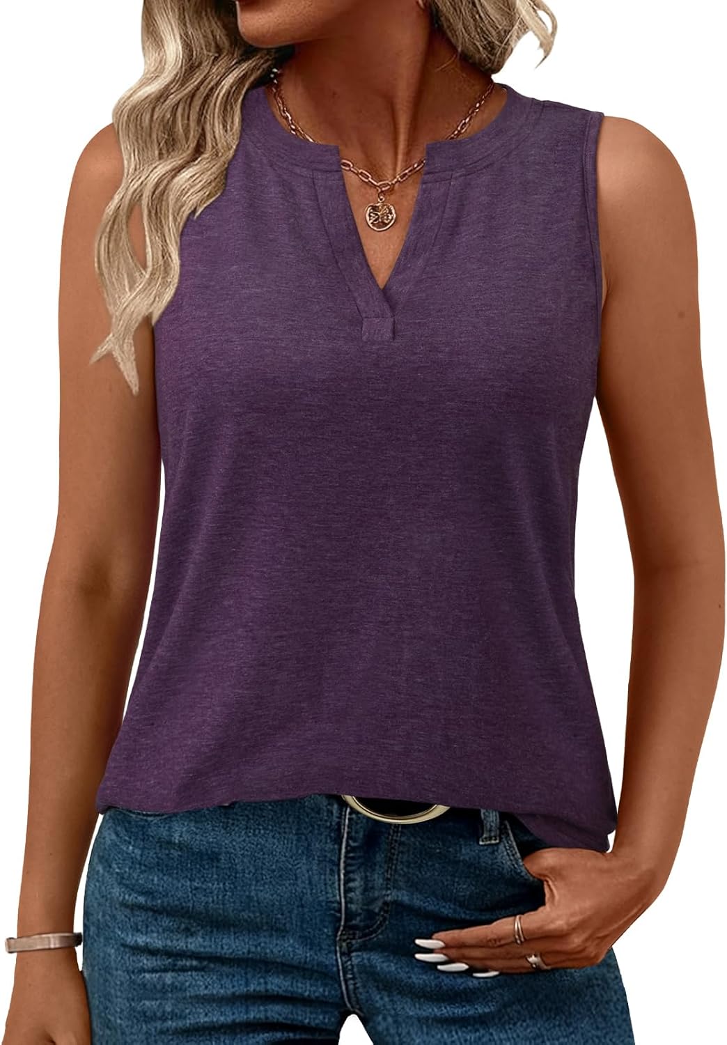 SLOWCOLIN Womens Tank Tops Loose Fit V Neck Tank Tops for Women Summer Casual Sleeveless Shirts