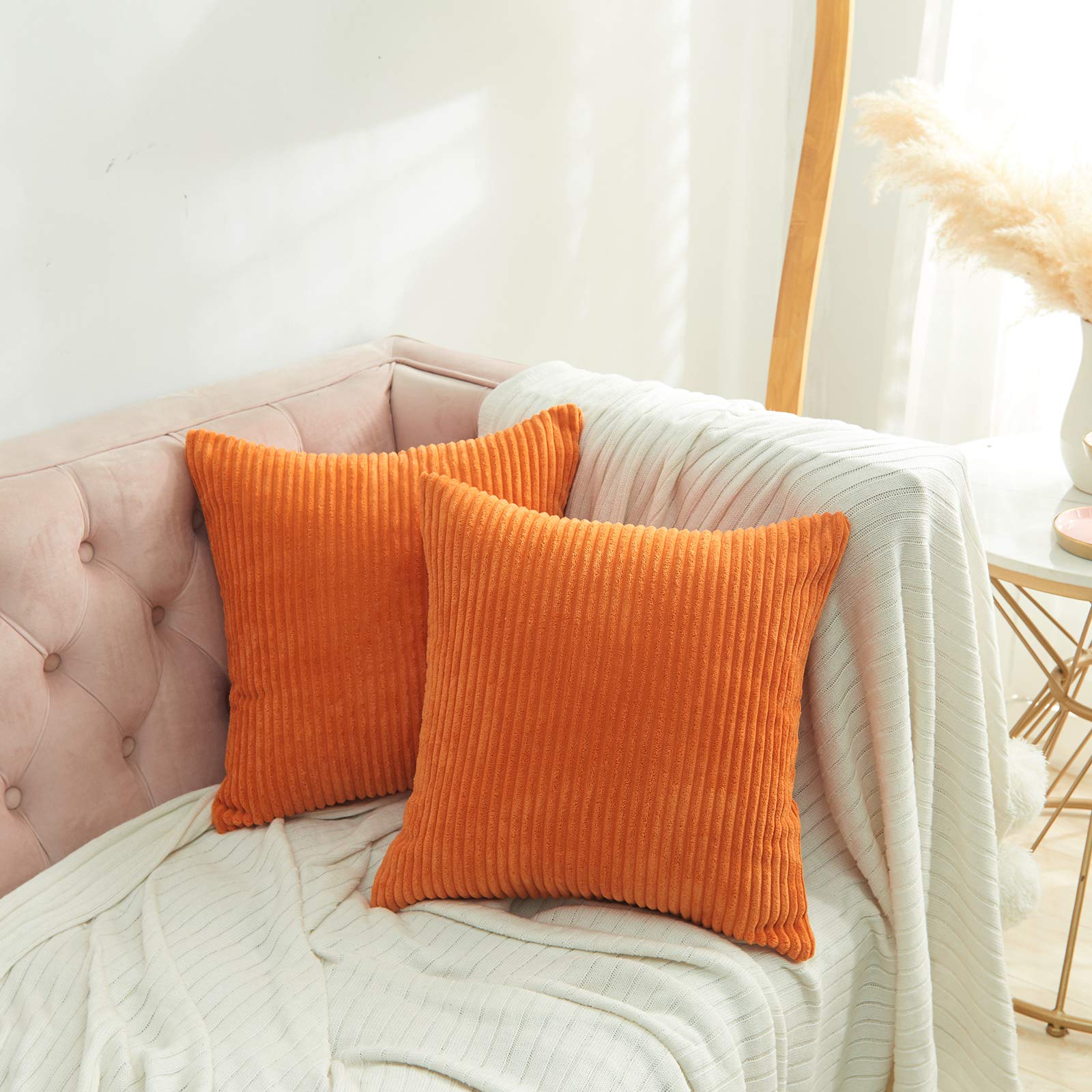 Volcanics Corduroy Cushion Covers Pack of 2 Decorative Square Throw Pillow Covers Cushion Soft Pillowcase 50 x 50cm (20 x 20 Inches) for Home decor Sofa Couch Bedroom Orange
