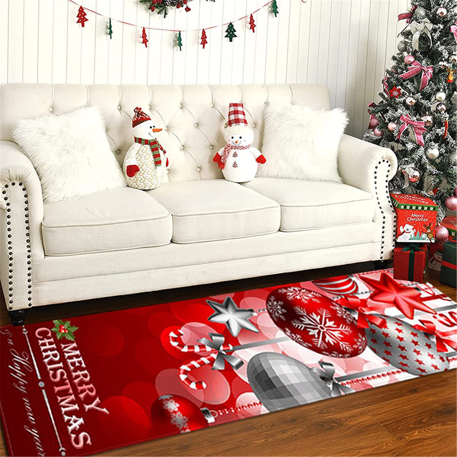 Felpudo Decorativo Navidad Alfombra De Navidad Rojas Antideslizante Absorbente Alfombras Entrada Lavable Alfombra Navideña para Cocina Sala De Estar Dormitorio Baño,20,60x180cm/23.6"x70.8"