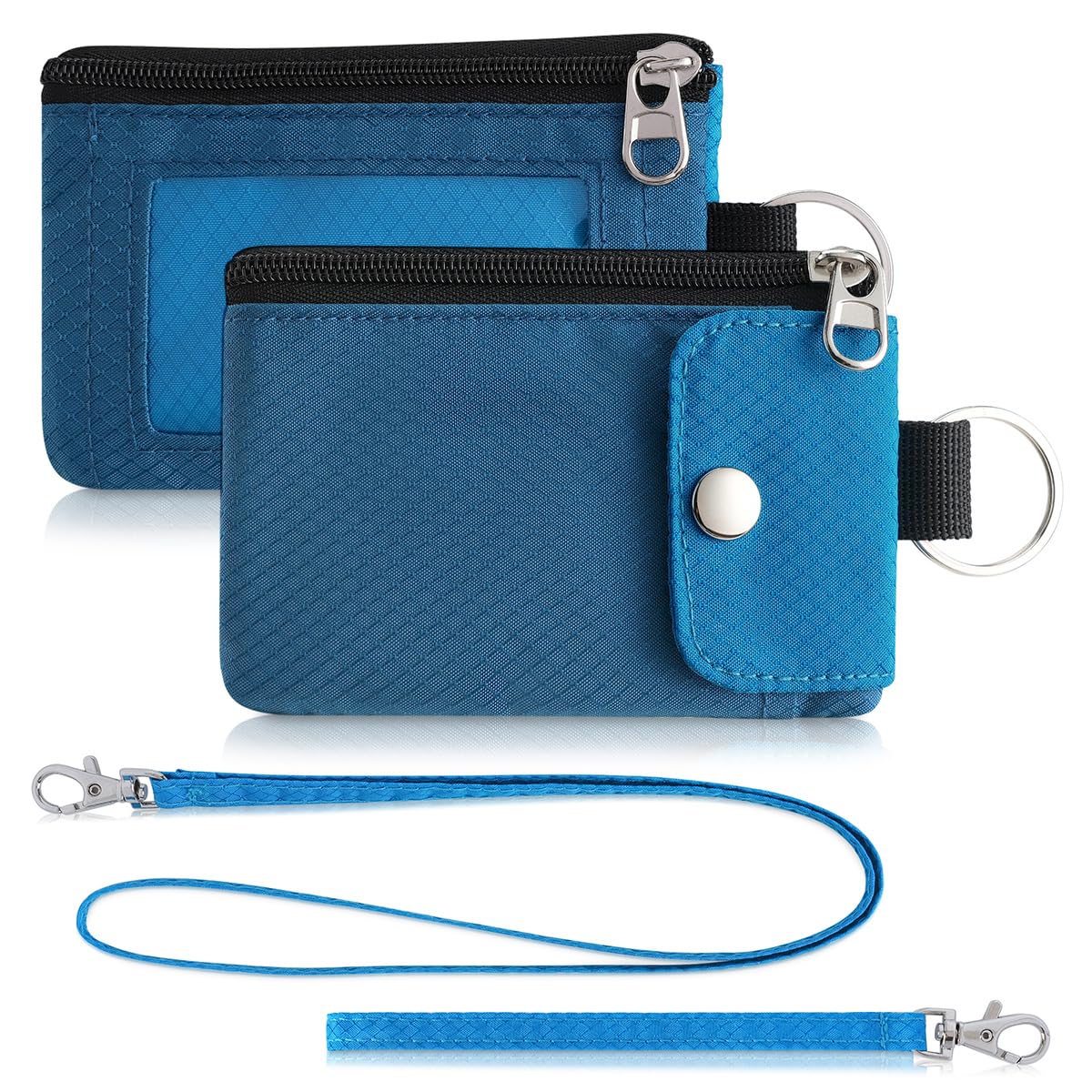 Artpaxy Minimalist Wallet For Mens Womens, Keychain RFID Blocking Zipper Small Wallet with ID Window 2 Lanyards,Water Resistant Travel Cash Card Coin