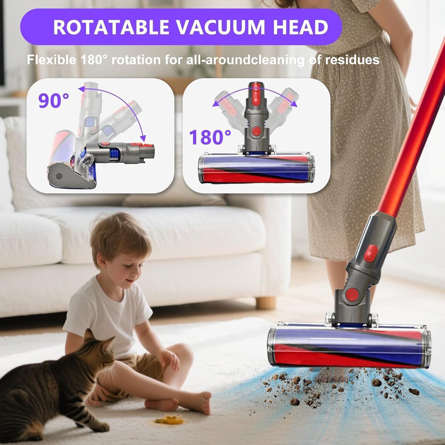 Softwalze Bodendüse für Dyson V7 V8 V10 V11 V15 SV10 SV11 SV12 SV14 SV15 Staubsauger, Elektrischer Soft Roller Bürste Aufsatz,Elektrischer Soft Roller Bürste Aufsatz für Harte Böden