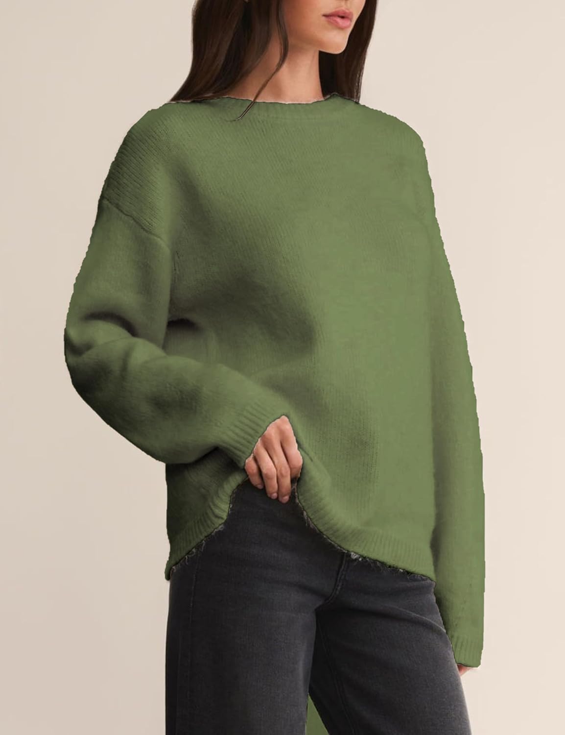 Womens Soft Fuzzy Knit Sweater Oversized Cozy Pullover Jumper Long Sleeve Casual Crewneck Sweater - Image 3