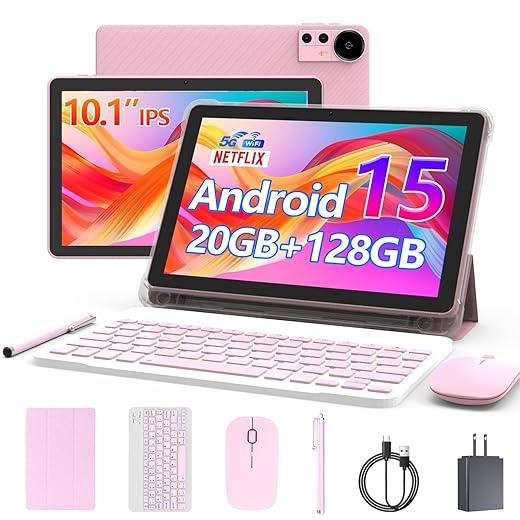 15 Inch 20GB RAM + 128GB ROM/2TB Expandable Android Tablet 2 in 1 with Keyboard Case, Mouse Pad, 2.0GHz Quad-Core Processor, 1280x800 IPS HD Display, 5G WiFi6
