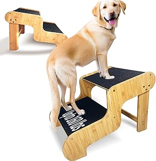 Dog Steps for Bed,Extra Wide Dog Stairs for Large Dogs，2-Step Bamboo Pet Ramp for Large Senior/Older Dogs or Pet Up to 160 Pounds Get to Couch Or High Bed (H:16 inch)