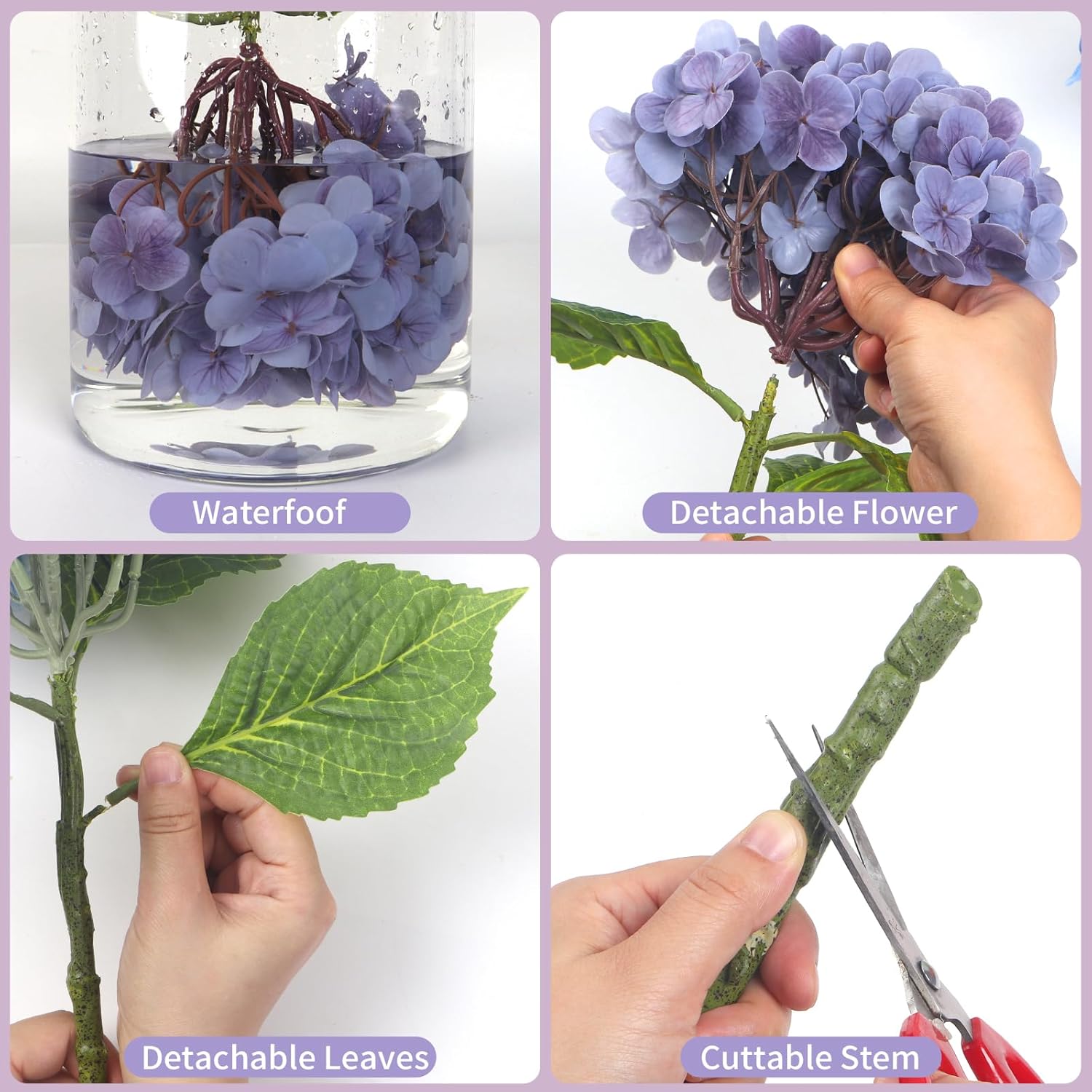 Kmise Hydrangea Artificial Flowers, 22” Real Touch Lifelike Latex Hydrangeas, Large Faux Hydrangea for Home Decor Wedding Bouquets, Purple, 3pcs - Image 5