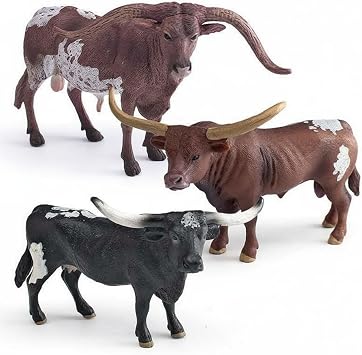 Texas Horned Bull Models Hand-Painted Texas Horned Bull Figures Realistic Cattle Figures for Kids, Collectors, Classroom