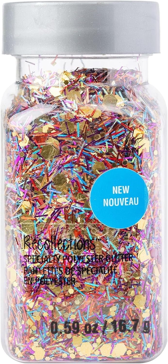 Rainbow Mixed Shape Tinsel Specialty Polyester Glitter by Recollections – 0.59 oz Jar, Multicolor Plastic Glitter for Crafts & DIY Projects, 12 Pack