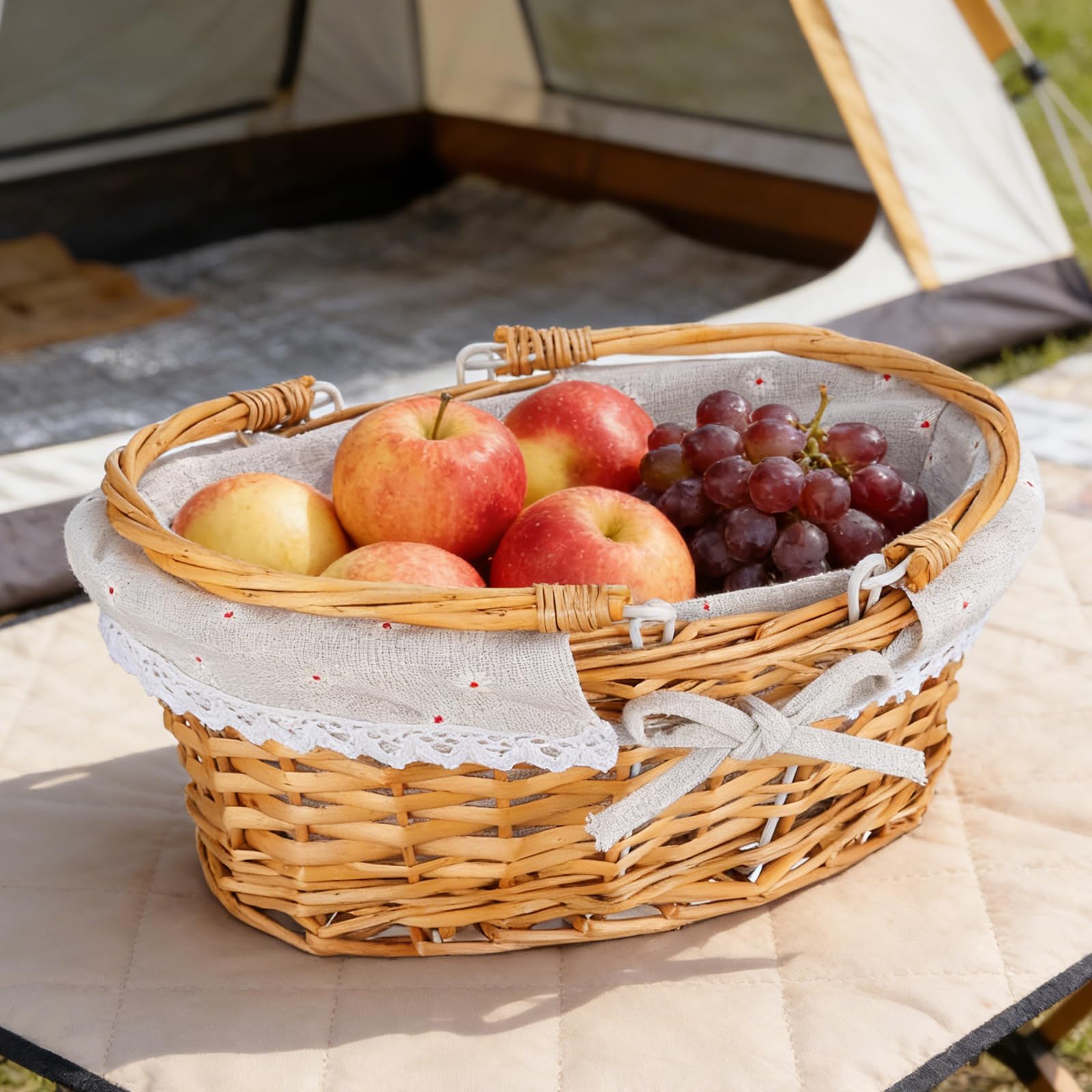 Abaodam Weidenkorb Mit Henkel (33x23cm) - Geflochtener Picknickkorb Aus Weide Geflochtene Aufbewahrungskörbe - Geflochtene Blumenkörbe Zur Aufbewahrung Osterpicknicks Heimdekoration