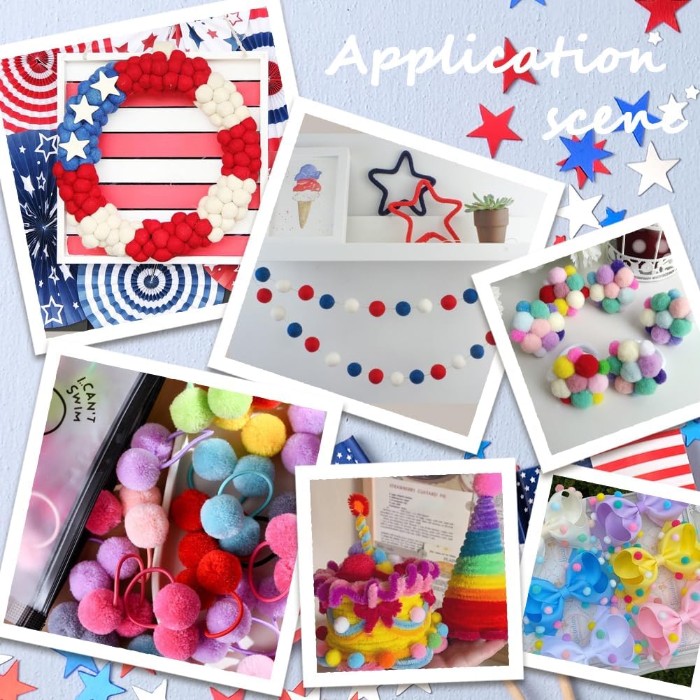 SUNNYCLUE 240Pcs 3 Colors Red White and Blue Pom Pom Balls Patriotic Pom Poms 20mm 4th of July American Independence Day USA Flag Pattern Pompom Ball for Garland Ornaments DIY Home Party Holiday Favor