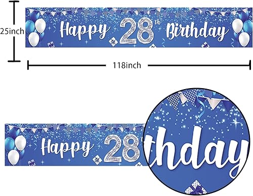 Miniatura 2 de Cartel de feliz cumpleaños número 28, globos de regalo de cristal con estrellas brillantes y confeti, decoración temática para hombres y mujeres
