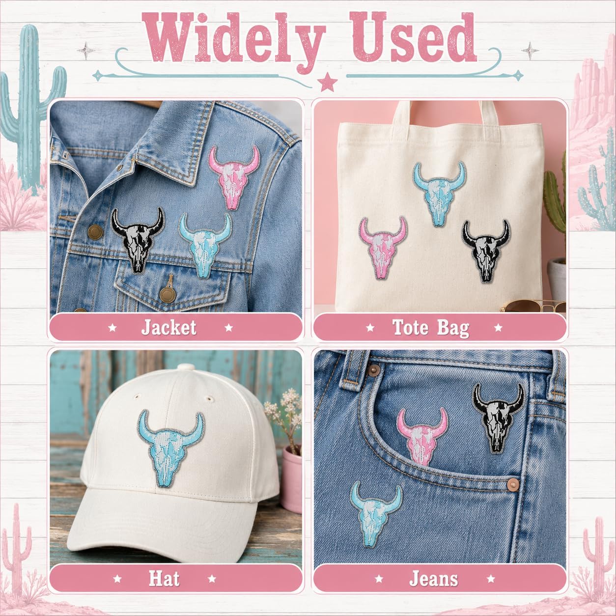 18PCS Bull Skull Iron On Patches OX Head Western Cowboy Cow Skull Longhorn Embroidered Sew on Applique for Clothes Jackets Jeans Backpacks Trucker Hats Vests Southwest Biker Cowgirl DIY