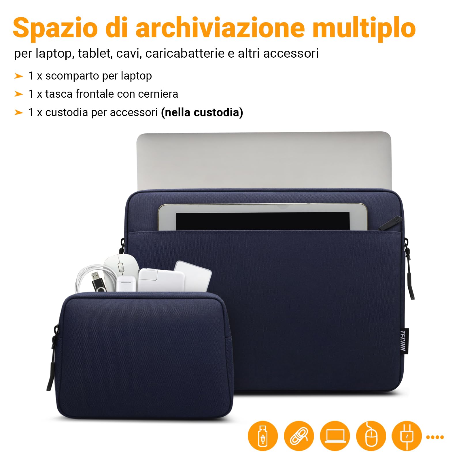 TECOOL 15,6 Pollici Custodia PC Portatile per 15-15,6'' Lenovo Thinkpad Ideapad Dell Acer ASUS HP Chromebook Notebook Laptop, Custodia MacBook Pro 16 M3 M2 M1 Pro/Max 2023-2019,Blu scuro