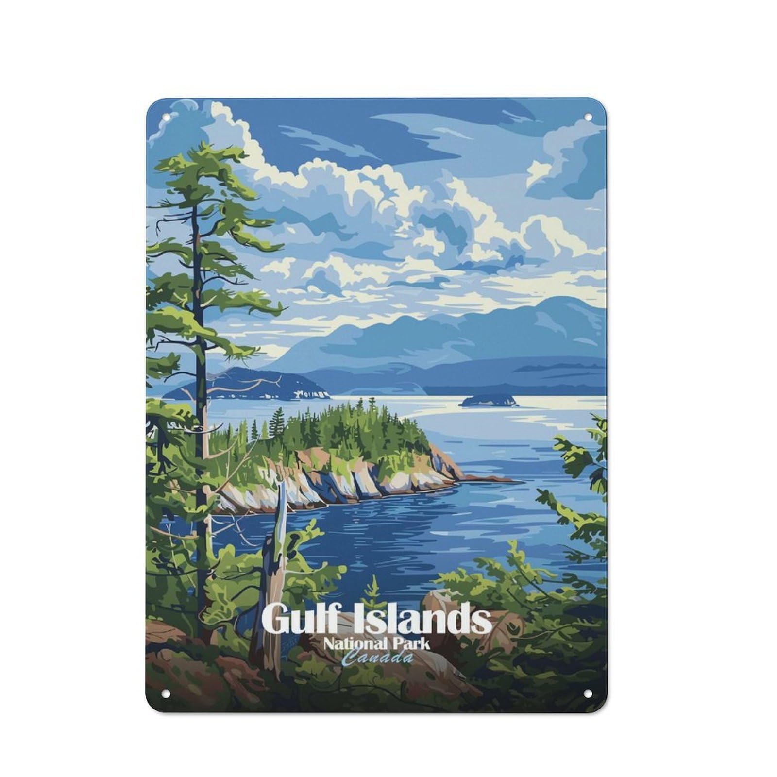 Junmoney Style-13 Gulf Islands National Park Canada Decorative Metal Plaque 40X30cm, Shop Front Style Bistro Wall Plaque For Tea Room, Shop Wall Or Breakfast Area