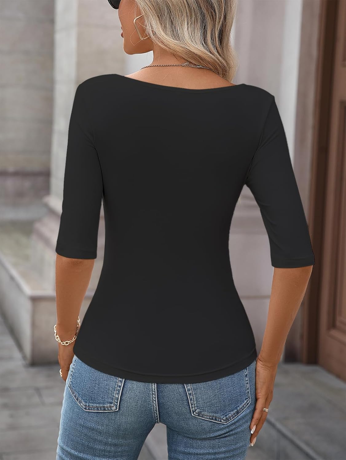 Zevi Women's 3-Pack Slim Fit Scoop Neck T-Shirts | Cotton Blend Stretch Half Sleeve Tops | Tight Fitted Casual Basic Tees - Image 3