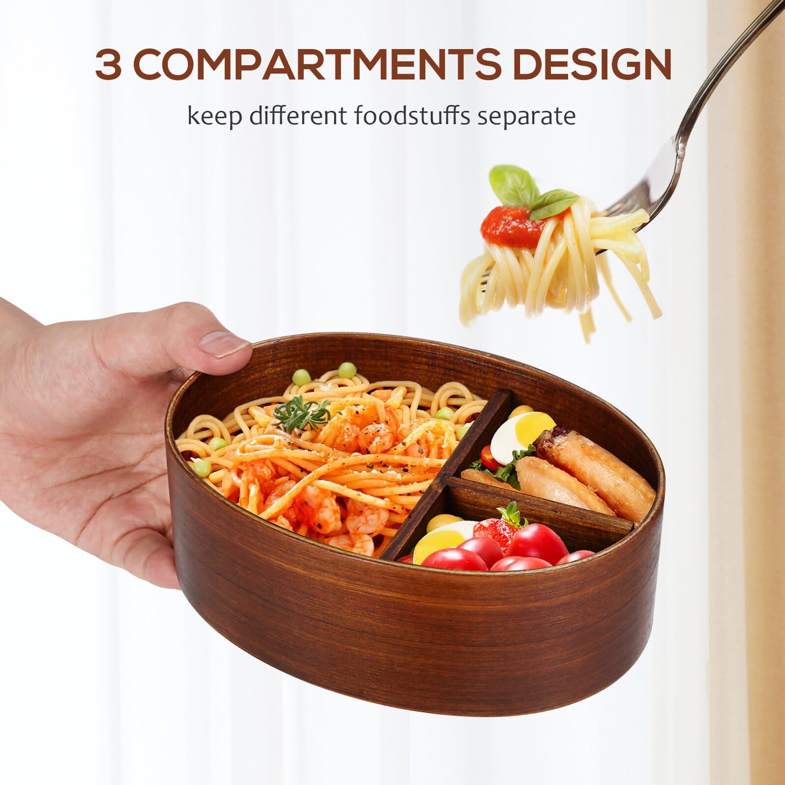Boîte à Bento Japonerie en Bois 800ml Ronde Style Rétro Facile à Transporter et Sûre pour Déjeuner et Sushi