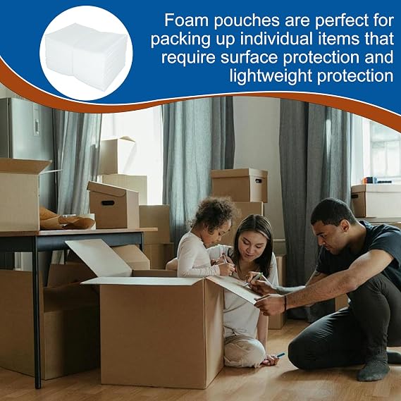 100 Pack Foam Pouches, Cushion Foam Wrap Pouches for Moving and Storing, 8x12 Foam Wrap Pouches Protect Fragile Items, Protect Mug, Glasses, China, and Dishes, Packing supplies