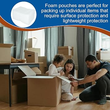 100 Pack Foam Pouches, Cushion Foam Wrap Pouches for Moving and Storing, 8x12 Foam Wrap Pouches Protect Fragile Items, Protect Mug, Glasses, China, and Dishes, Packing supplies