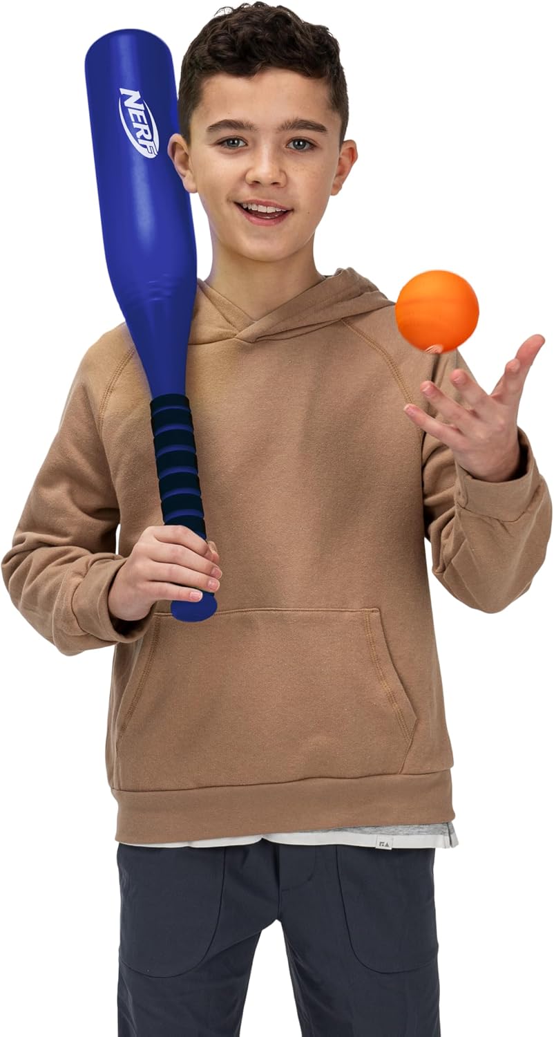 Franklin Sports Nerf AirTee Stomp Launcher Baseball Batting Tee Set | Jump-Powered Air Launch, Practice Hitting in the Air, Improve Swing Timing, Includes Jumbo Bat + 3 Balls, For Young Sluggers