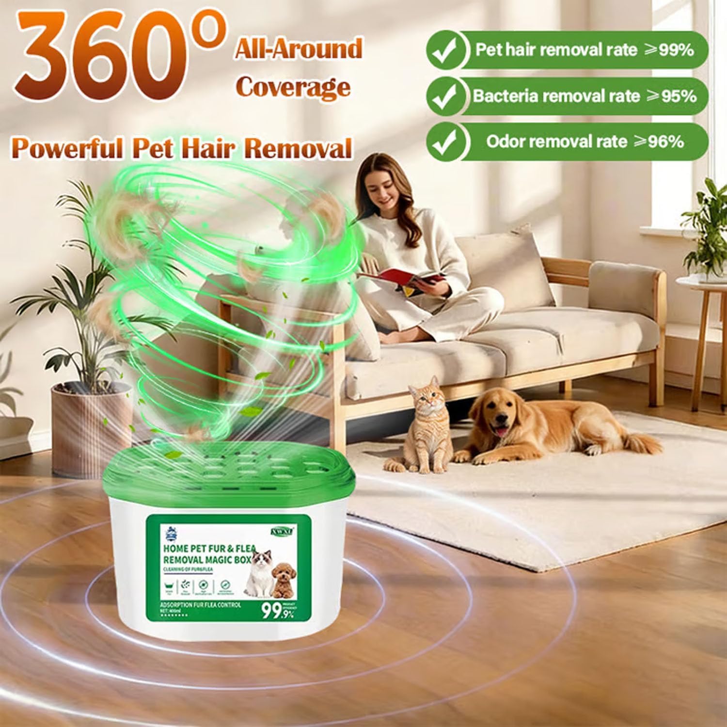 Home Pet Fur Odor Removal Magic Box & Eliminator, 360° Coverage Pet Hair Remover and Odor Eliminator, Long-Lasting Automatic Dust Collector for Home, Bedroom, Living Room and Pet Areas (5PCS)