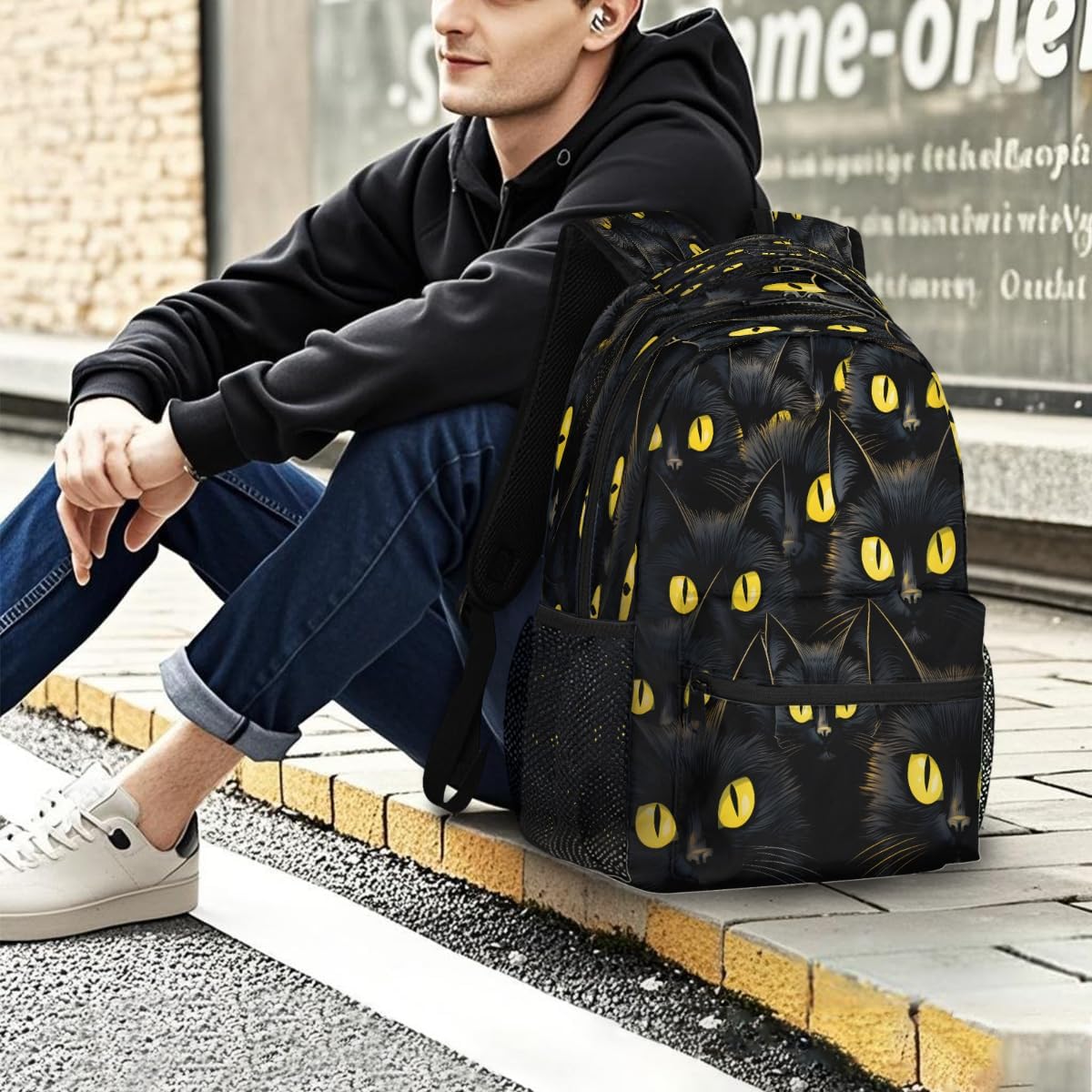 Pardick Black Cat Eyes Backpacks for Girls Boys, Travel Backpack Laptop Backpack Waterproof School Backpack Bookbags for Teens Kids Backpack with Multiple Pocket