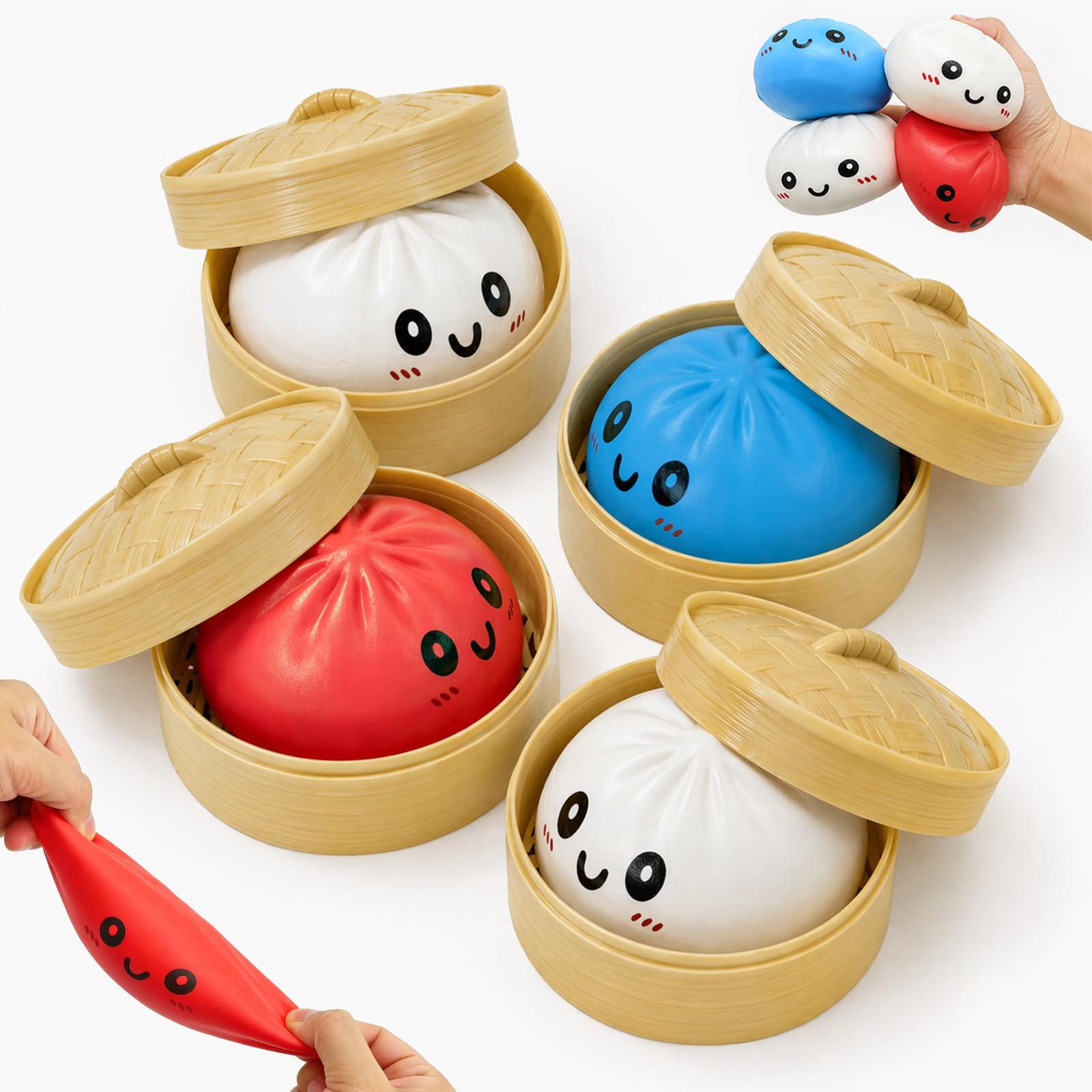 Glitter Dumpling S quishy Mystery Box, Slow Rising Squishy Dumpling Toy with Reusable Steamer Box, Colourful (4pcs multicolor)