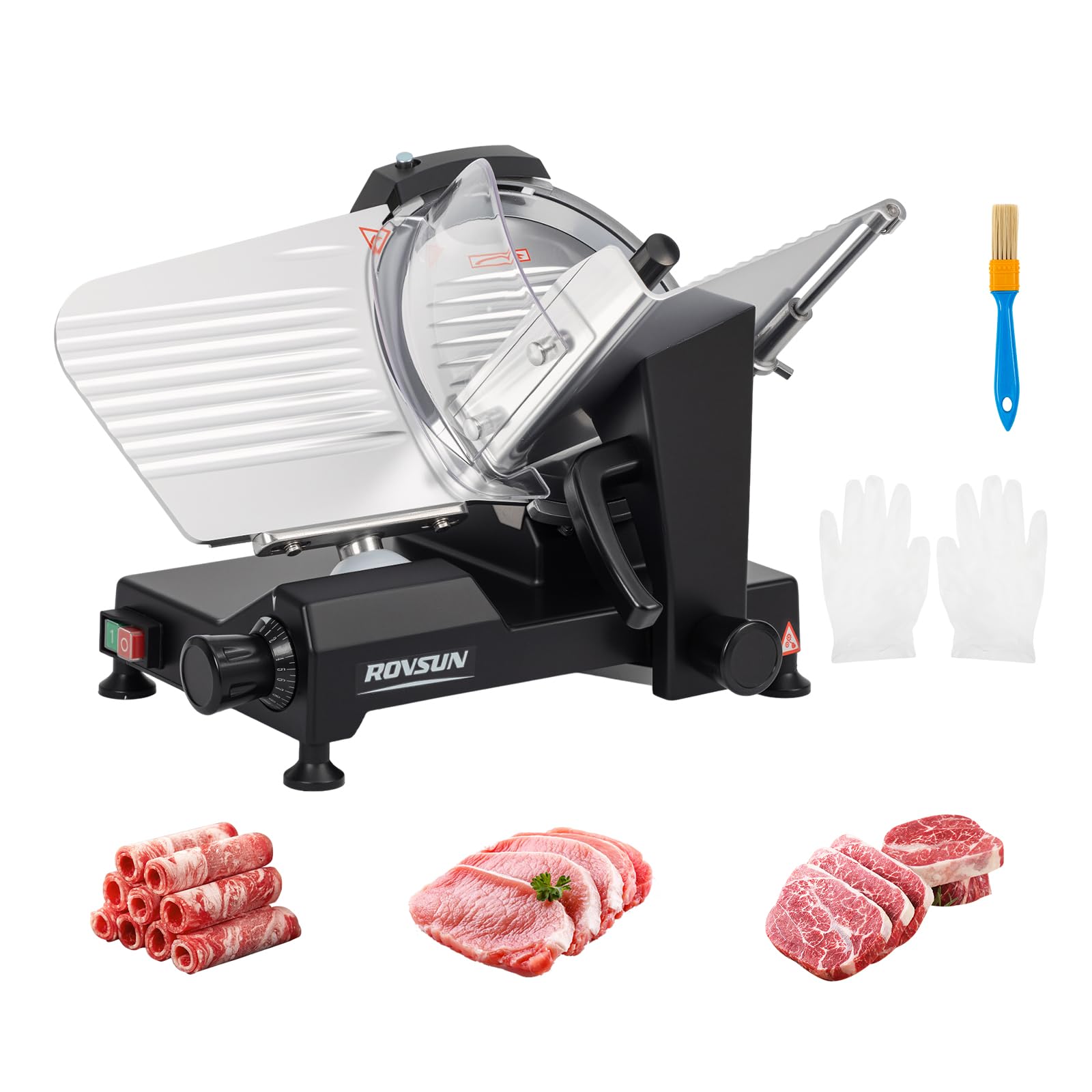 ROVSUN 8.7inch Commercial Meat Slicer, 300W Electric Deli Food Slicer with Premium Chromium-plated Steel Blade, 0-12 mm Adjustable Thickness, ETL Certified for Frozen Meat Ham Baguett Steak, Black