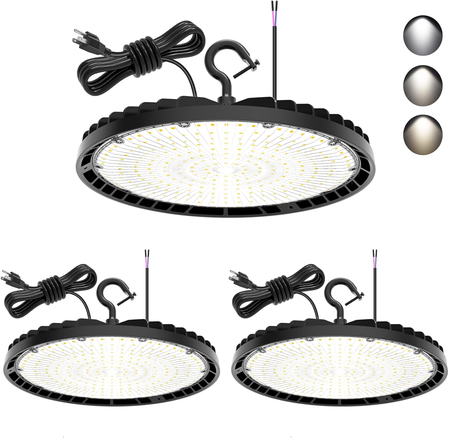 3 Pack LED High Bay Light 240W 200W 150W Adjustable, UFO High Bay LED Lights 4500K 5000K 5700K Selectable, Dimmable High Bay Shop Light for Garage Warehouse Factory, ETL&DLC Listed